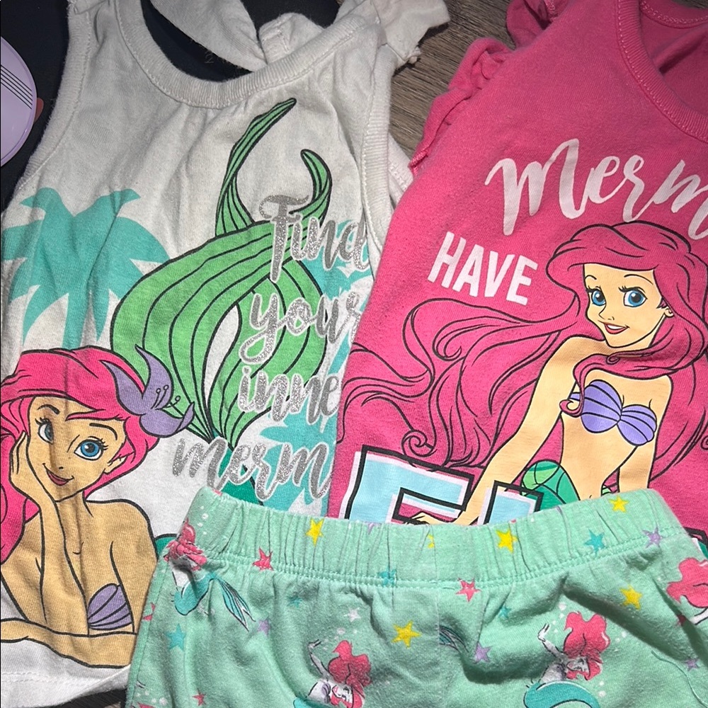 Princess Ariel Mermaid Set Pink and Green with shorts and two shirts